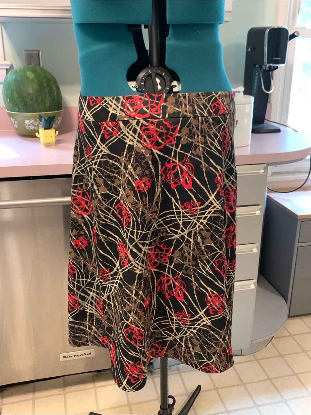 Vintage Sag Harbor Black A-Line Skirt with Eclectic Floral Pattern